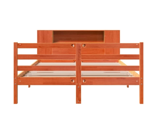 Cama con estantería sin colchón madera maciza marrón 140x190 cm