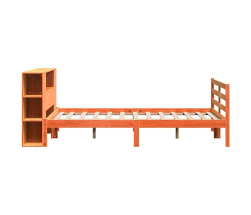 Cama con estantería sin colchón madera maciza marrón 140x190 cm