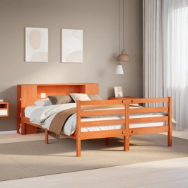 Cama con estantería sin colchón madera maciza marrón 140x190 cm