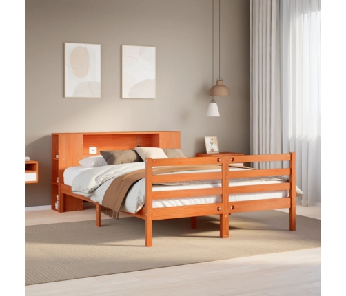 Cama con estantería sin colchón madera maciza marrón 140x190 cm