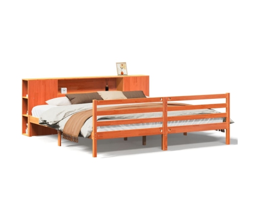 Cama con estantería sin colchón madera maciza marrón 180x200cm