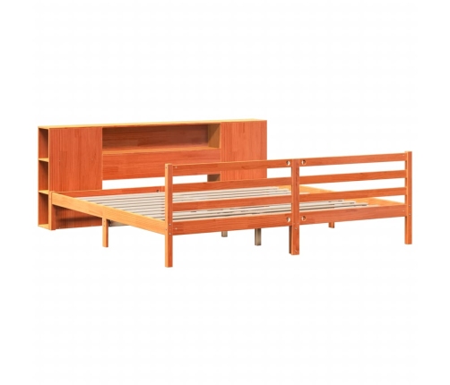Cama con estantería sin colchón madera maciza marrón 200x200 cm