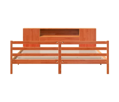 Cama con estantería sin colchón madera maciza marrón 200x200 cm