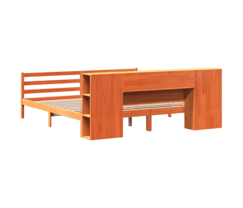 Cama con estantería sin colchón madera maciza marrón 200x200 cm