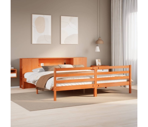 Cama con estantería sin colchón madera maciza marrón 200x200 cm