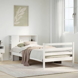 Cama con estantería sin colchón madera maciza blanca 75x190 cm