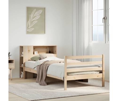 Cama con estantería sin colchón madera maciza de pino 90x190 cm
