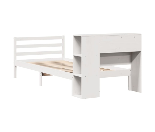 Cama con estantería sin colchón madera maciza blanca 100x200 cm
