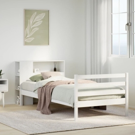 Cama con estantería sin colchón madera maciza blanca 100x200 cm