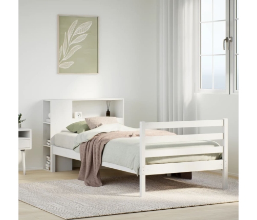 Cama con estantería sin colchón madera maciza blanca 100x200 cm