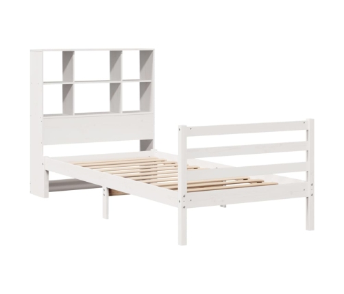 Cama con estantería sin colchón madera maciza blanca 75x190 cm