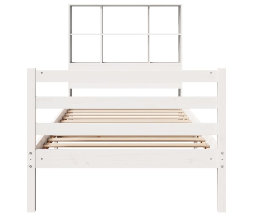 Cama con estantería sin colchón madera maciza blanca 75x190 cm