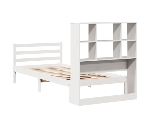 Cama con estantería sin colchón madera maciza blanca 75x190 cm