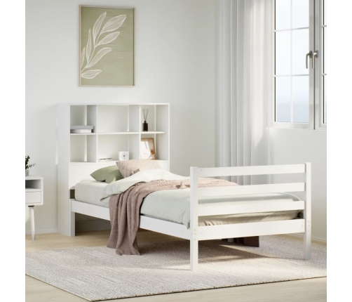 Cama con estantería sin colchón madera maciza blanca 75x190 cm