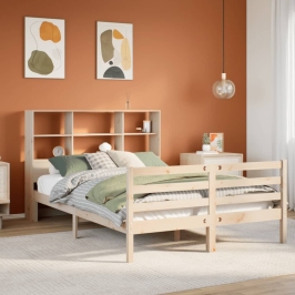 Cama con estantería sin colchón madera maciza de pino 120x190cm