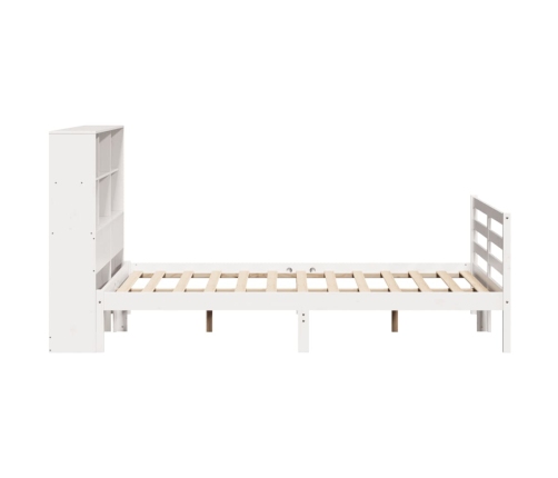 Cama con estantería sin colchón madera maciza blanca 135x190 cm