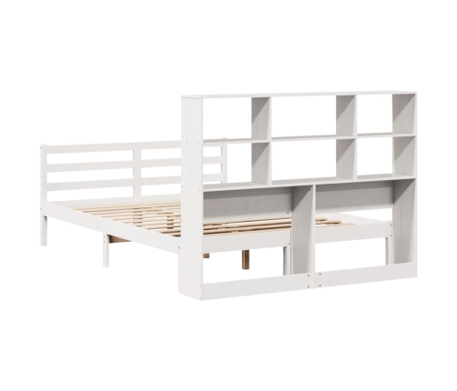 Cama con estantería sin colchón madera maciza blanca 135x190 cm