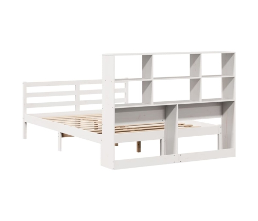 Cama con estantería sin colchón madera maciza blanca 140x190 cm