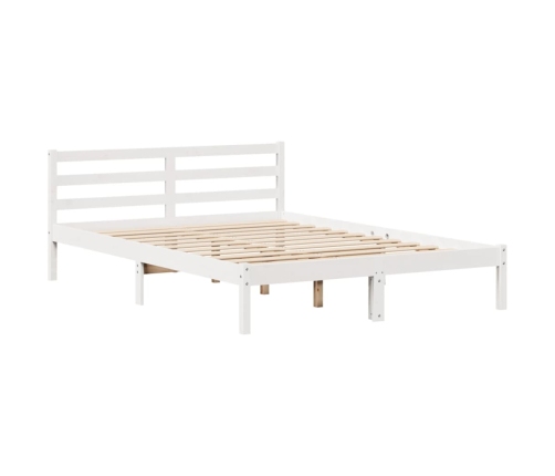 Cama con estantería sin colchón madera maciza blanca 140x190 cm