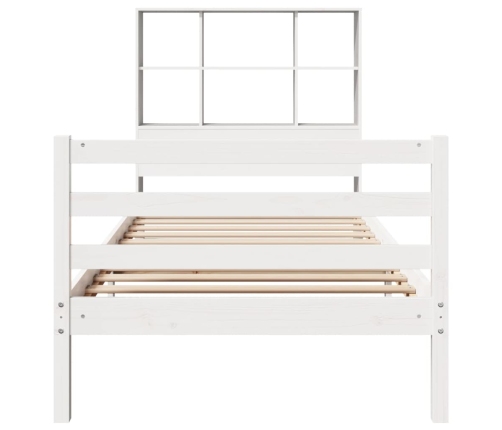 Cama con estantería sin colchón madera maciza blanca 100x200 cm