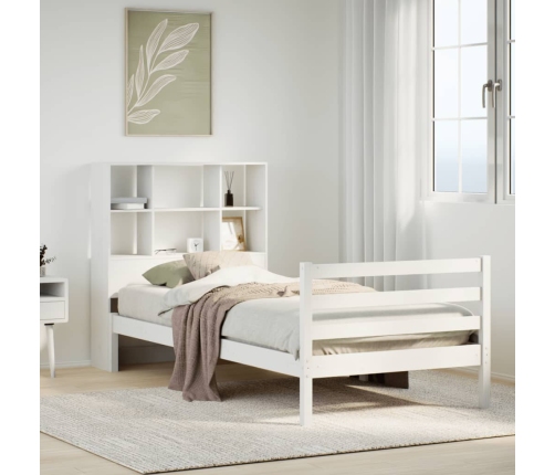 Cama con estantería sin colchón madera maciza blanca 100x200 cm