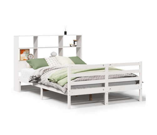 Cama con estantería sin colchón madera maciza blanca 140x200 cm
