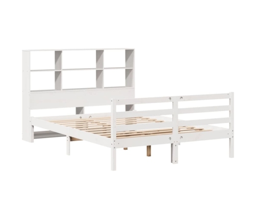 Cama con estantería sin colchón madera maciza blanca 140x200 cm