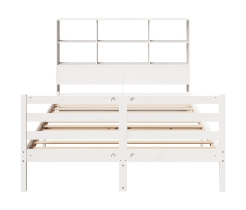 Cama con estantería sin colchón madera maciza blanca 140x200 cm