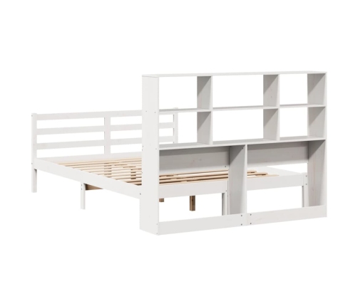 Cama con estantería sin colchón madera maciza blanca 140x200 cm