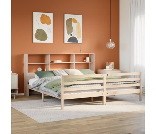 Cama con estantería sin colchón madera maciza de pino 200x200cm