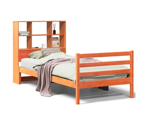 Cama con estantería sin colchón madera maciza marrón 75x190 cm