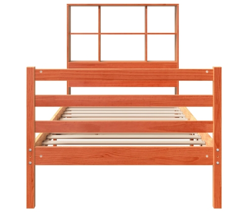 Cama con estantería sin colchón madera maciza marrón 75x190 cm
