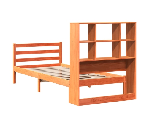 Cama con estantería sin colchón madera maciza marrón 75x190 cm