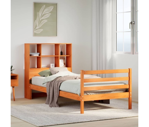 Cama con estantería sin colchón madera maciza marrón 75x190 cm