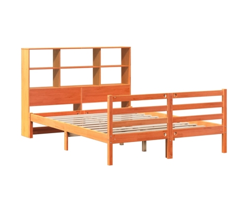 Cama con estantería sin colchón madera maciza marrón 140x190 cm