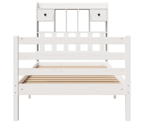 Cama con estantería sin colchón madera maciza blanca 75x190 cm