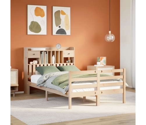 Cama con estantería sin colchón madera maciza de pino 135x190cm