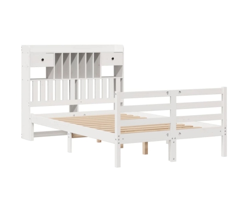 Cama con estantería sin colchón madera maciza blanca 135x190 cm