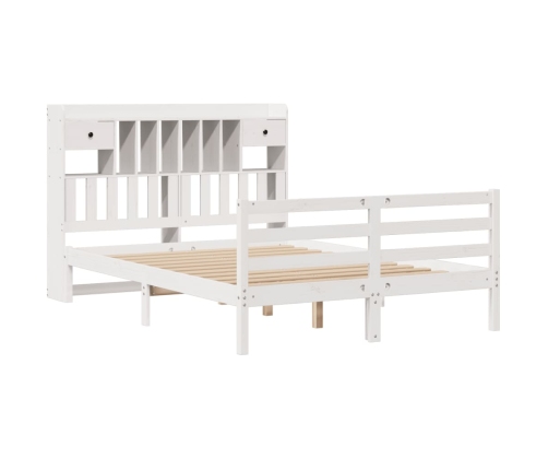 Cama con estantería sin colchón madera maciza blanca 140x190 cm