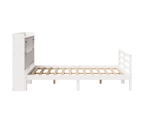 Cama con estantería sin colchón madera maciza blanca 140x190 cm