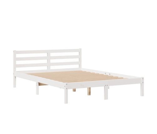 Cama con estantería sin colchón madera maciza blanca 140x190 cm