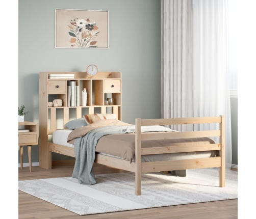 Cama con estantería sin colchón madera maciza de pino 90x200 cm