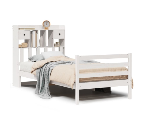 Cama con estantería sin colchón madera maciza blanca 100x200 cm