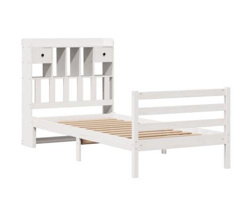 Cama con estantería sin colchón madera maciza blanca 100x200 cm