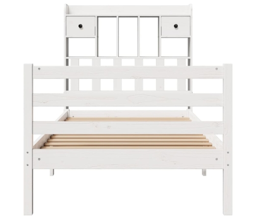 Cama con estantería sin colchón madera maciza blanca 100x200 cm