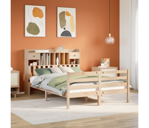 Cama con estantería sin colchón madera maciza de pino 150x200cm