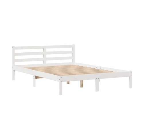 Cama con estantería sin colchón madera maciza blanca 150x200 cm