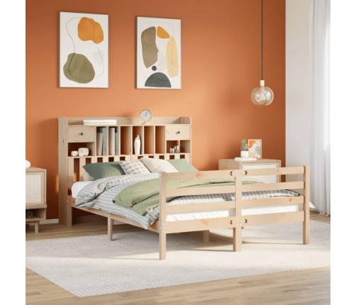 Cama con estantería sin colchón madera maciza de pino 160x200cm