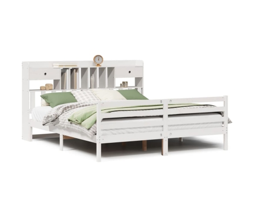 Cama con estantería sin colchón madera maciza blanca 200x200 cm