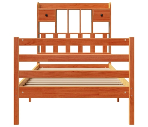 Cama con estantería sin colchón madera maciza marrón 90x190 cm